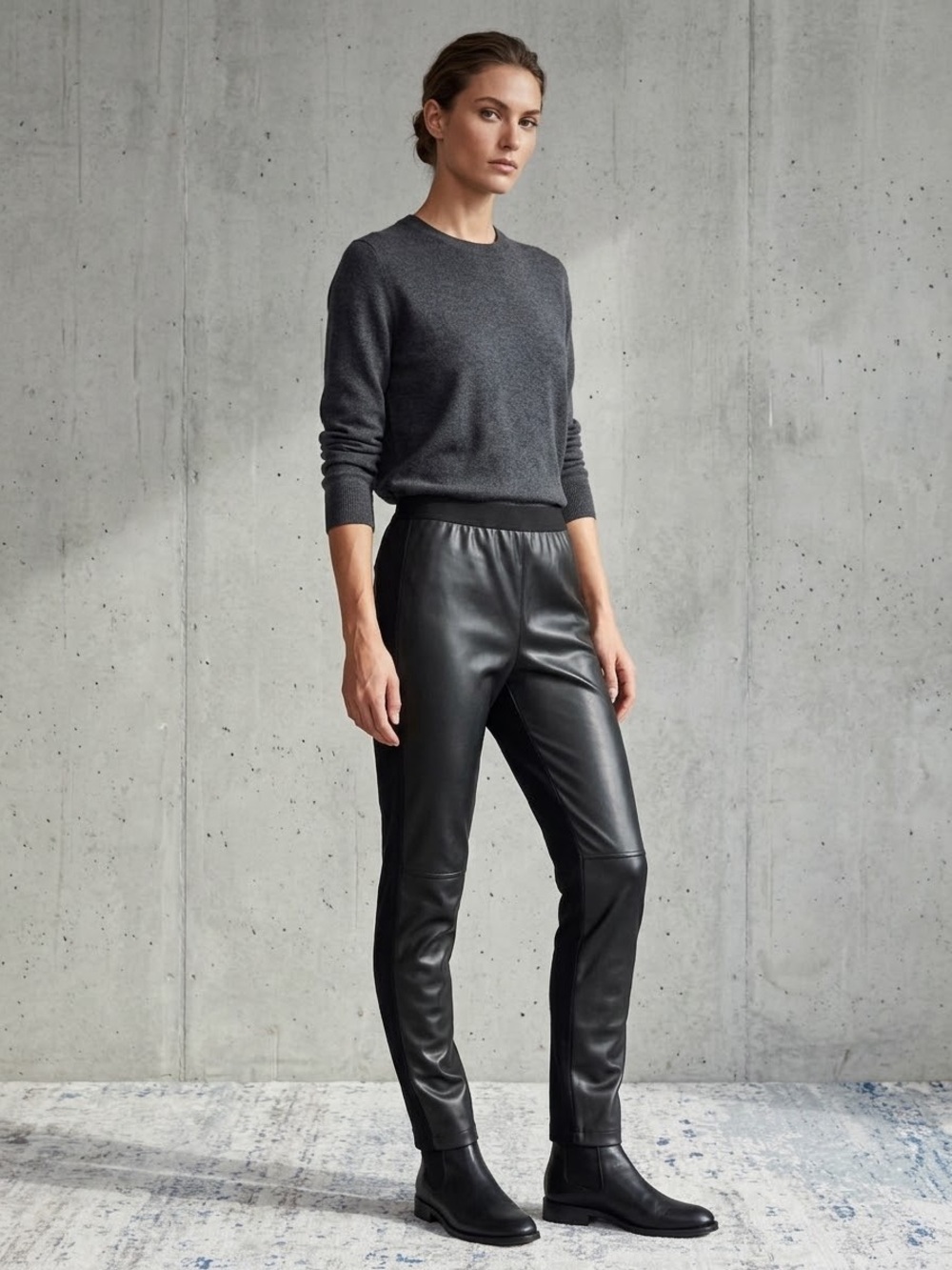 Roaman's Black Faux Leather Skinny Joggers